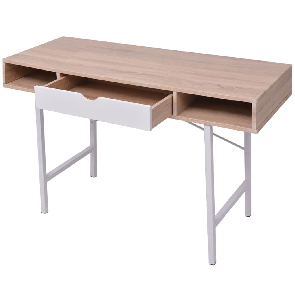 vidaXL Desk with 1 Drawer Oak and White