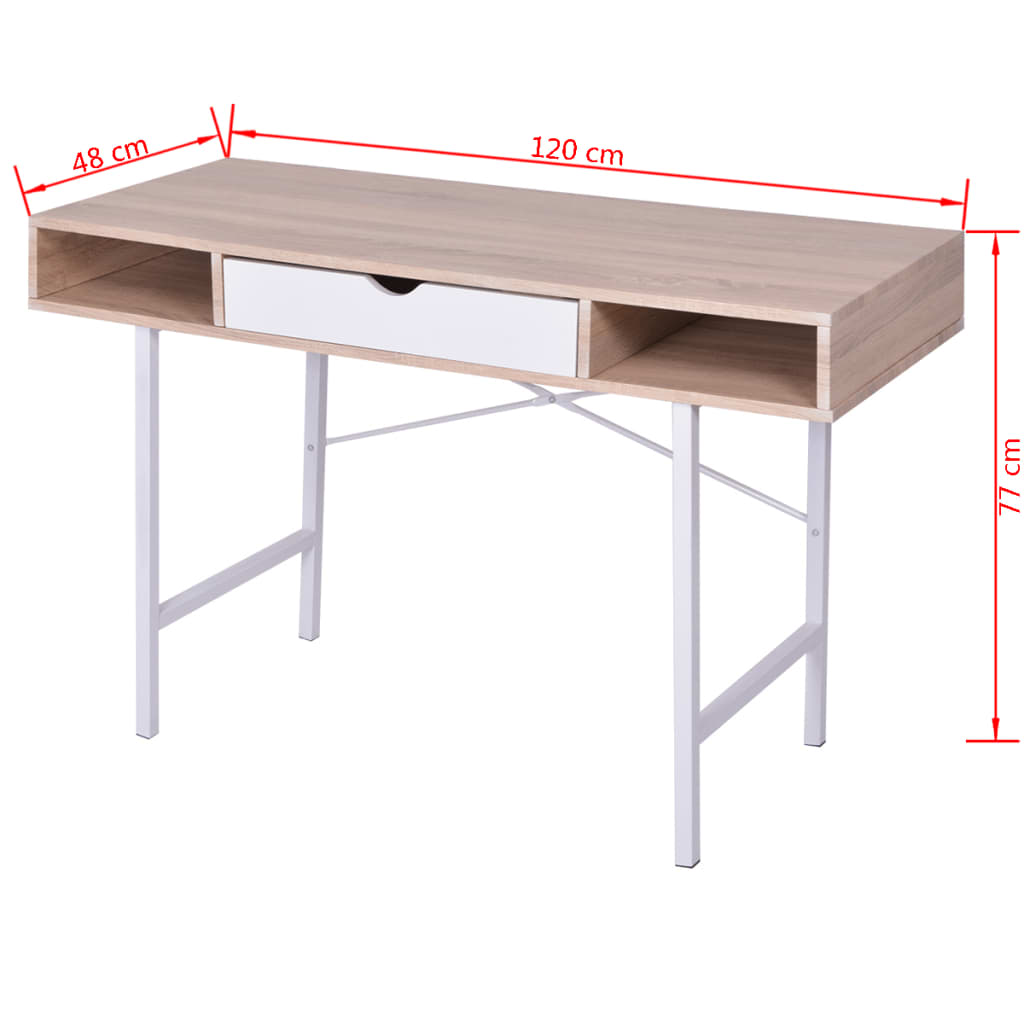 vidaXL Desk with 1 Drawer Oak and White