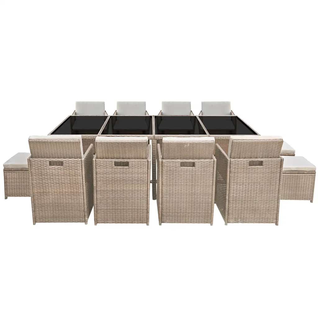 42558 vidaXL 13 Piece Outdoor Dining Set with Cushions Poly Rattan Beige