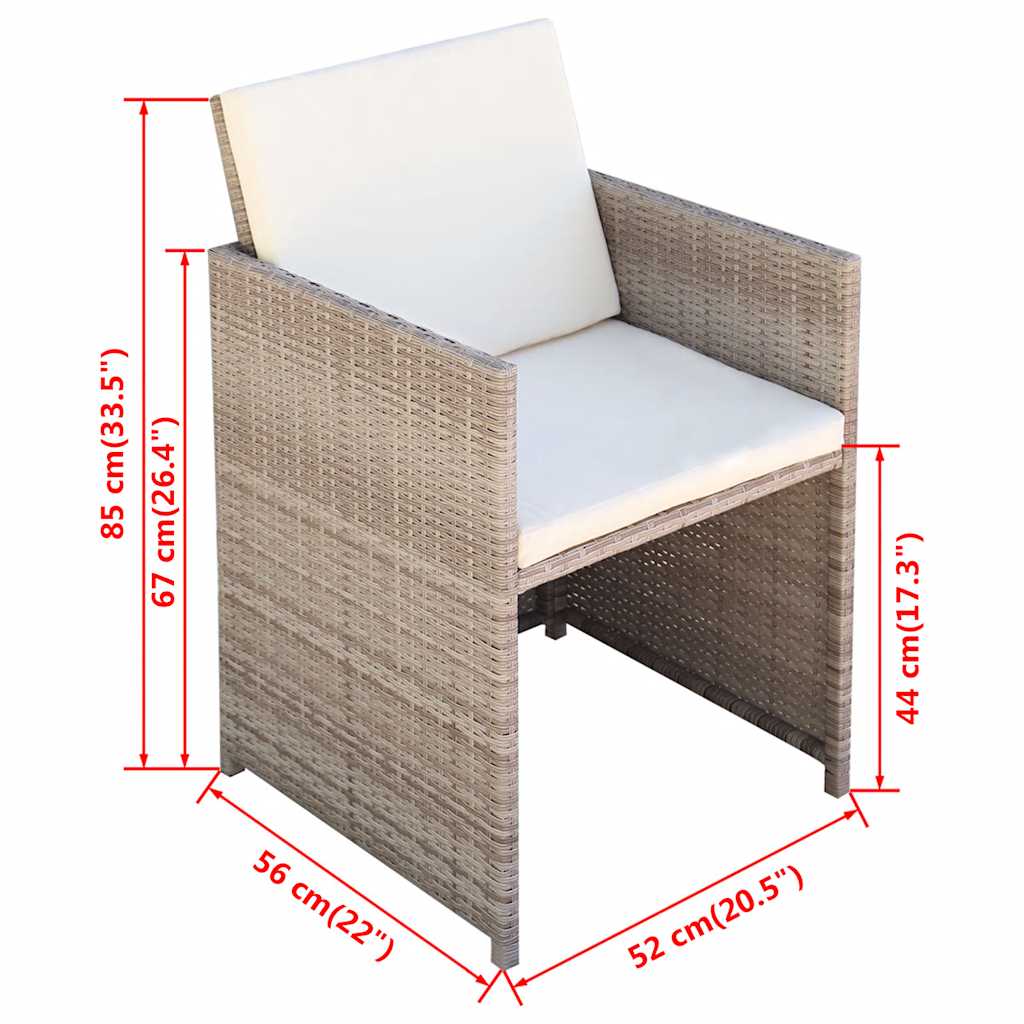 42558 vidaXL 13 Piece Outdoor Dining Set with Cushions Poly Rattan Beige
