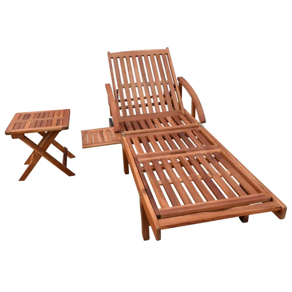 vidaXL Sun Lounger with Table Solid Acacia Wood