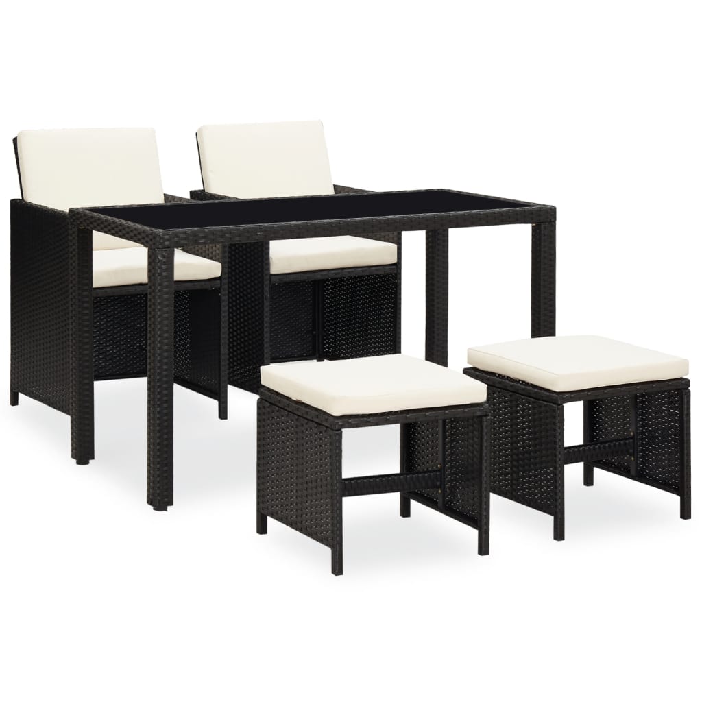 vidaXL 5 Piece Outdoor Dining Set with Cushions Poly Rattan Black