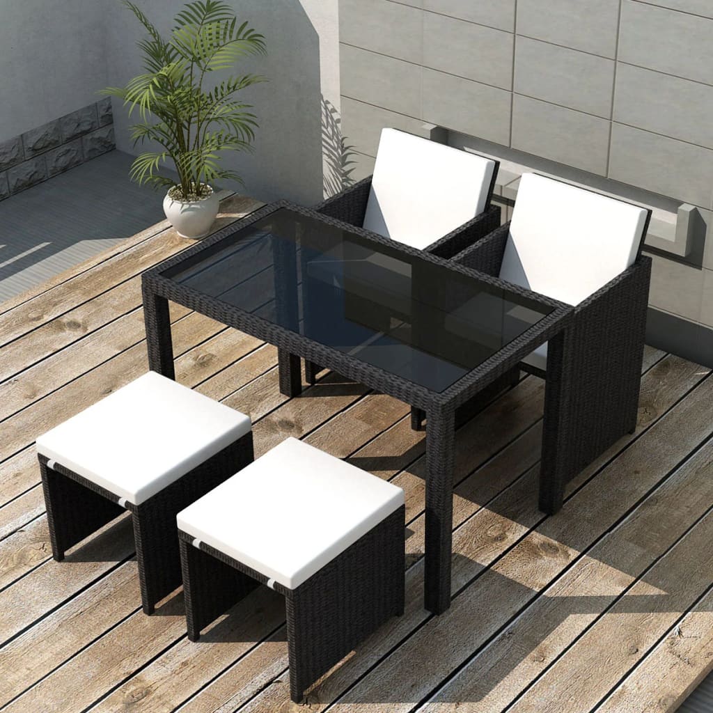 vidaXL 5 Piece Outdoor Dining Set with Cushions Poly Rattan Black