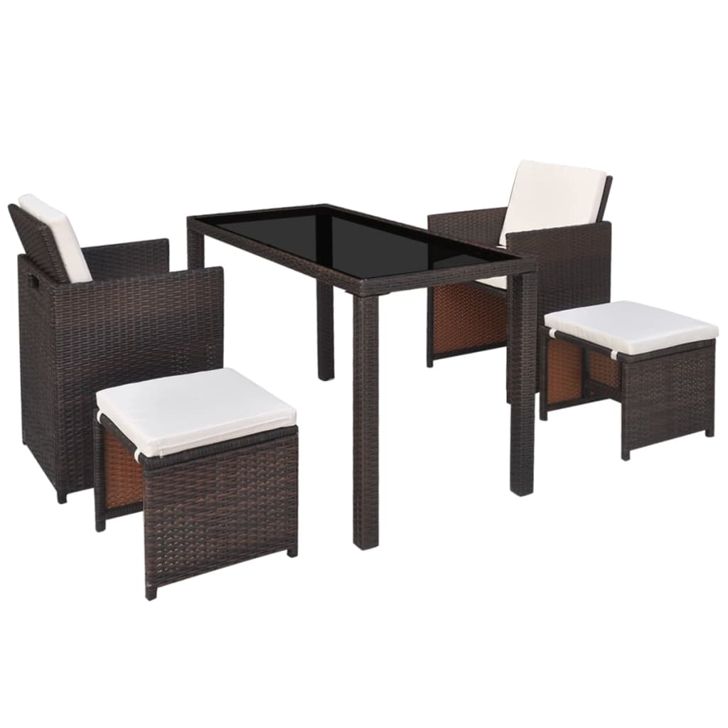 vidaXL 5 Piece Outdoor Dining Set with Cushions Poly Rattan Brown