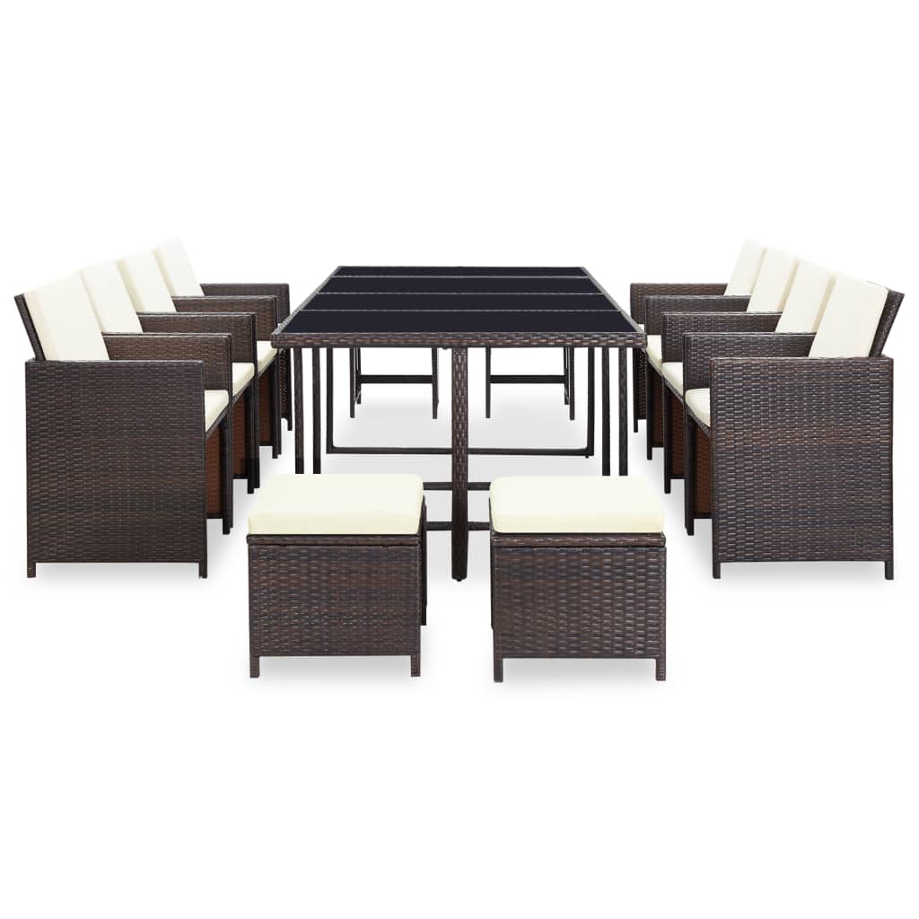 vidaXL 13 Piece Outdoor Dining Set with Cushions Poly Rattan Brown