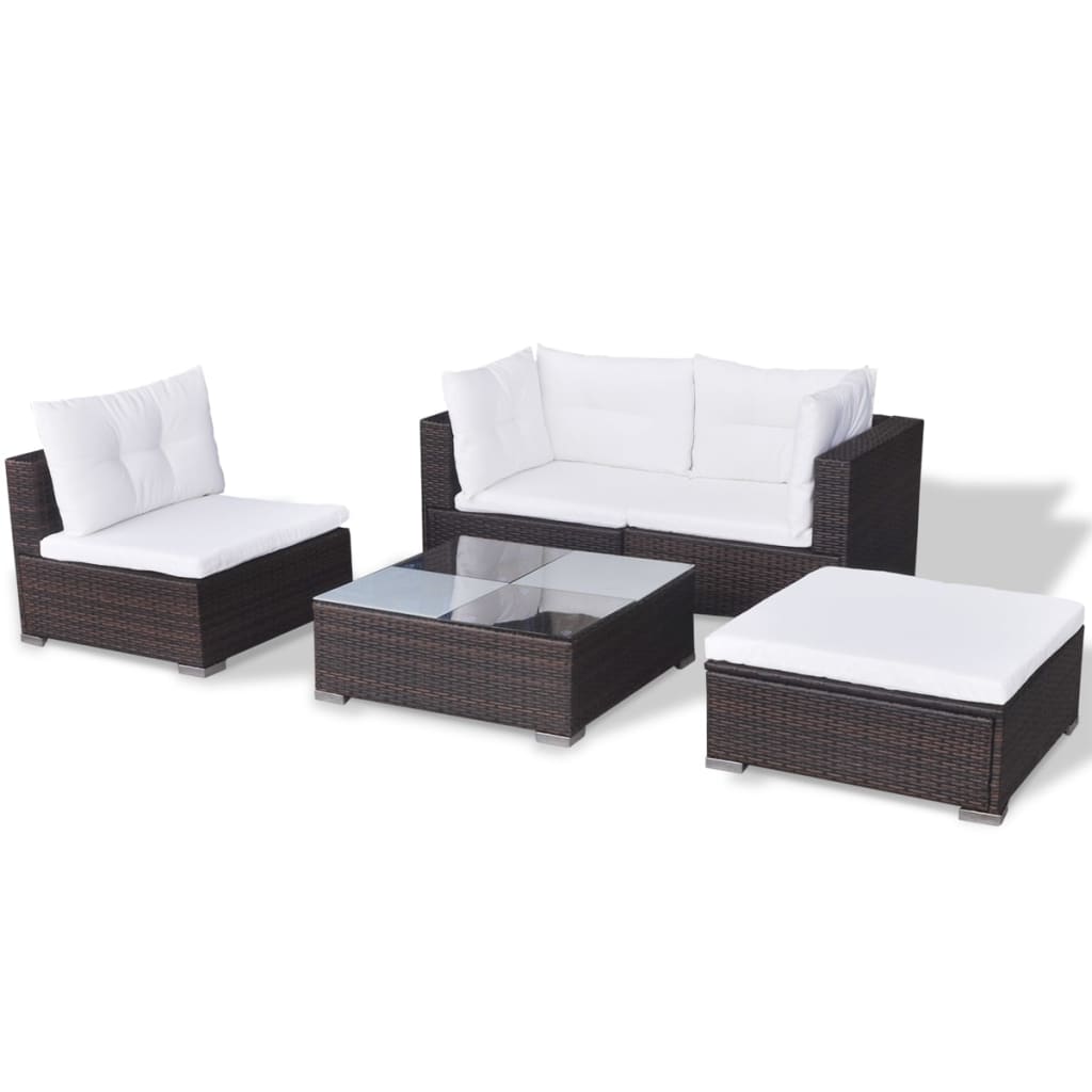 vidaXL 5 Piece Garden Lounge Set with Cushions Poly Rattan Brown