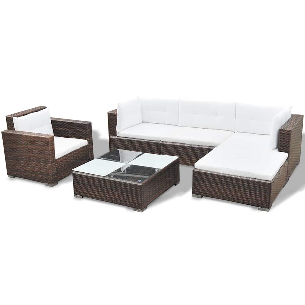vidaXL 6 Piece Garden Lounge Set with Cushions Poly Rattan Brown