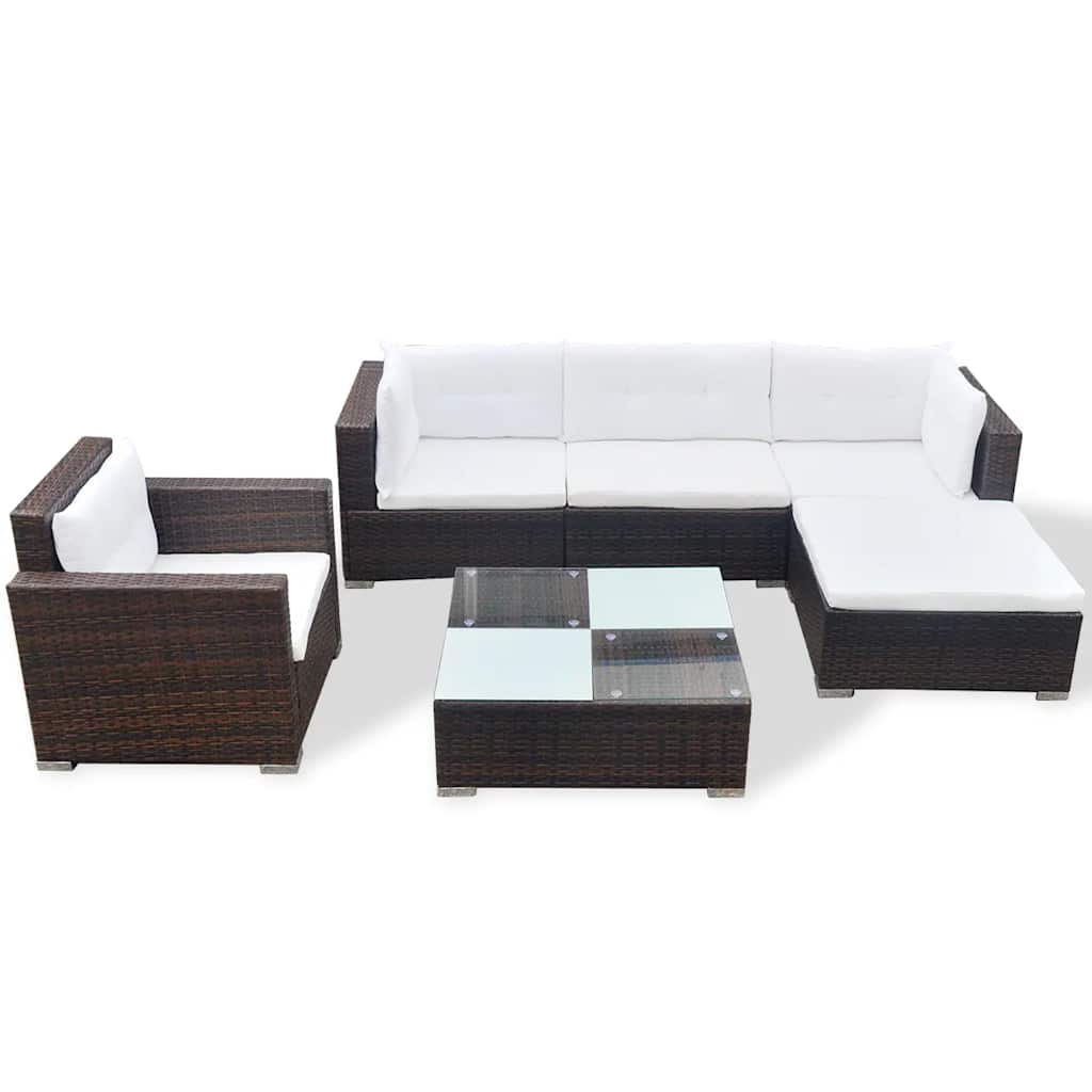 vidaXL 6 Piece Garden Lounge Set with Cushions Poly Rattan Brown