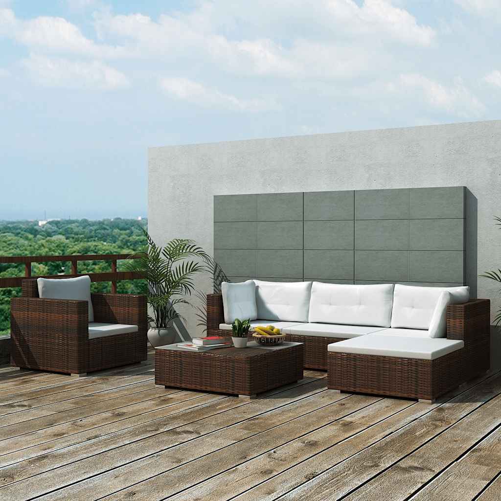vidaXL 6 Piece Garden Lounge Set with Cushions Poly Rattan Brown