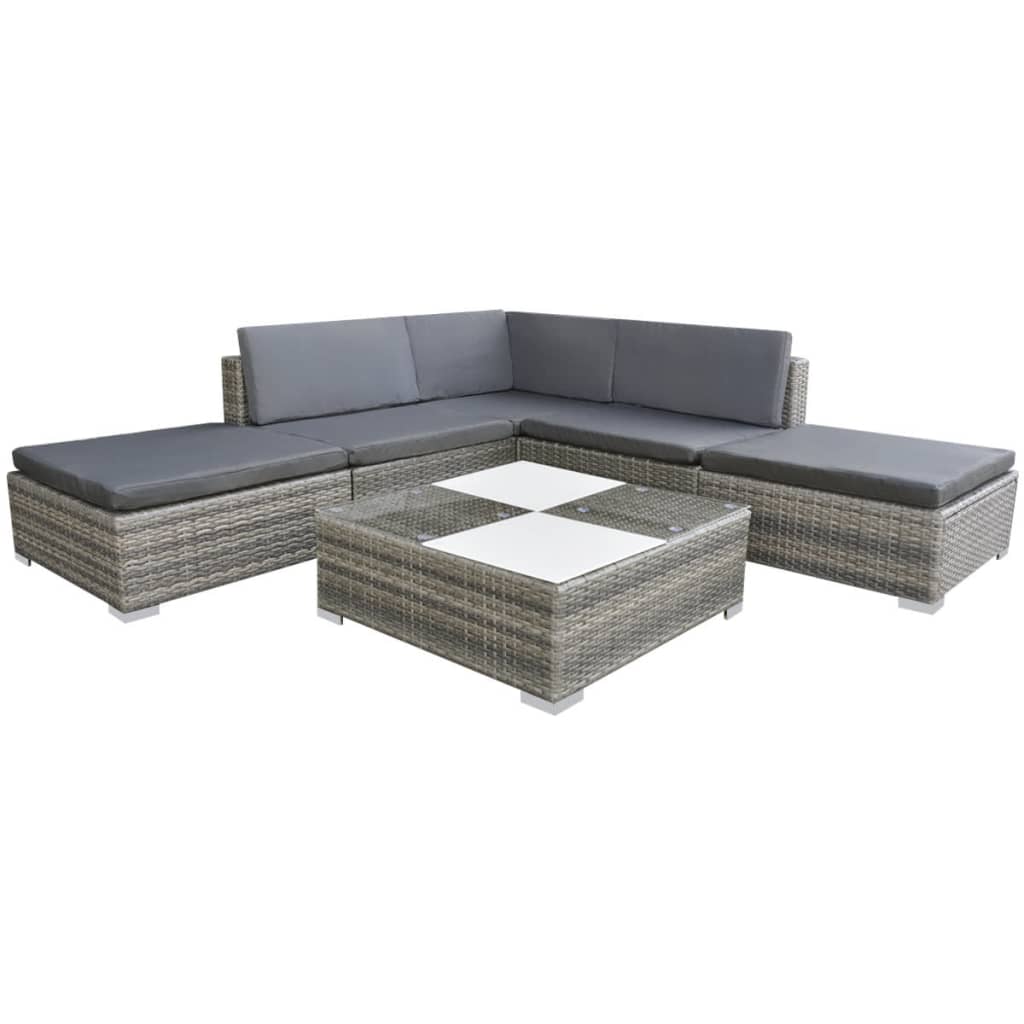 vidaXL 6 Piece Garden Lounge Set with Cushions Poly Rattan Grey