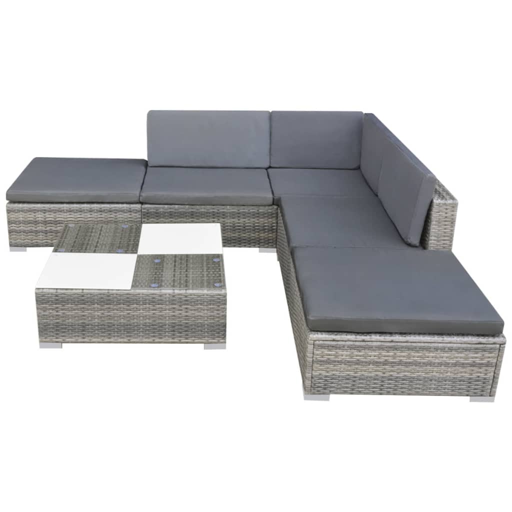 vidaXL 6 Piece Garden Lounge Set with Cushions Poly Rattan Grey