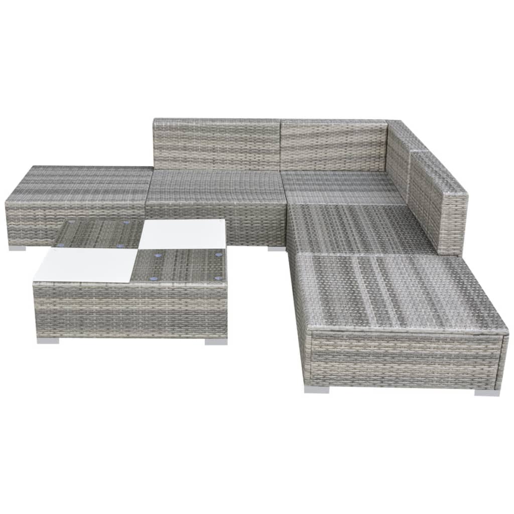 vidaXL 6 Piece Garden Lounge Set with Cushions Poly Rattan Grey