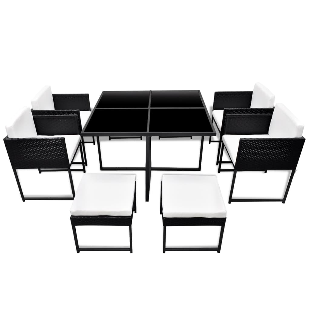 vidaXL 9 Piece Outdoor Dining Set with Cushions Poly Rattan Black