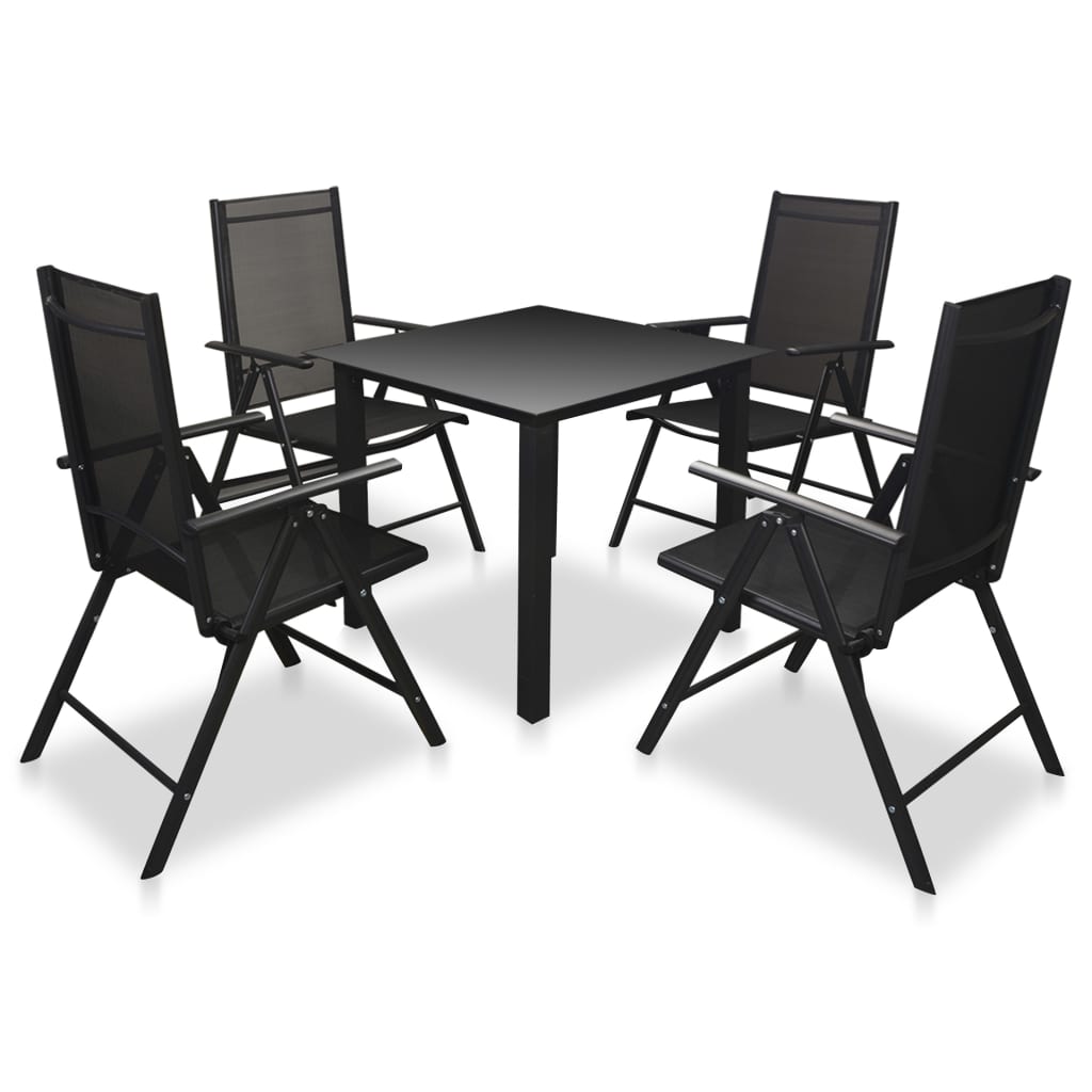 vidaXL 5 Piece Outdoor Dining Set with Folding Chairs Aluminium Black