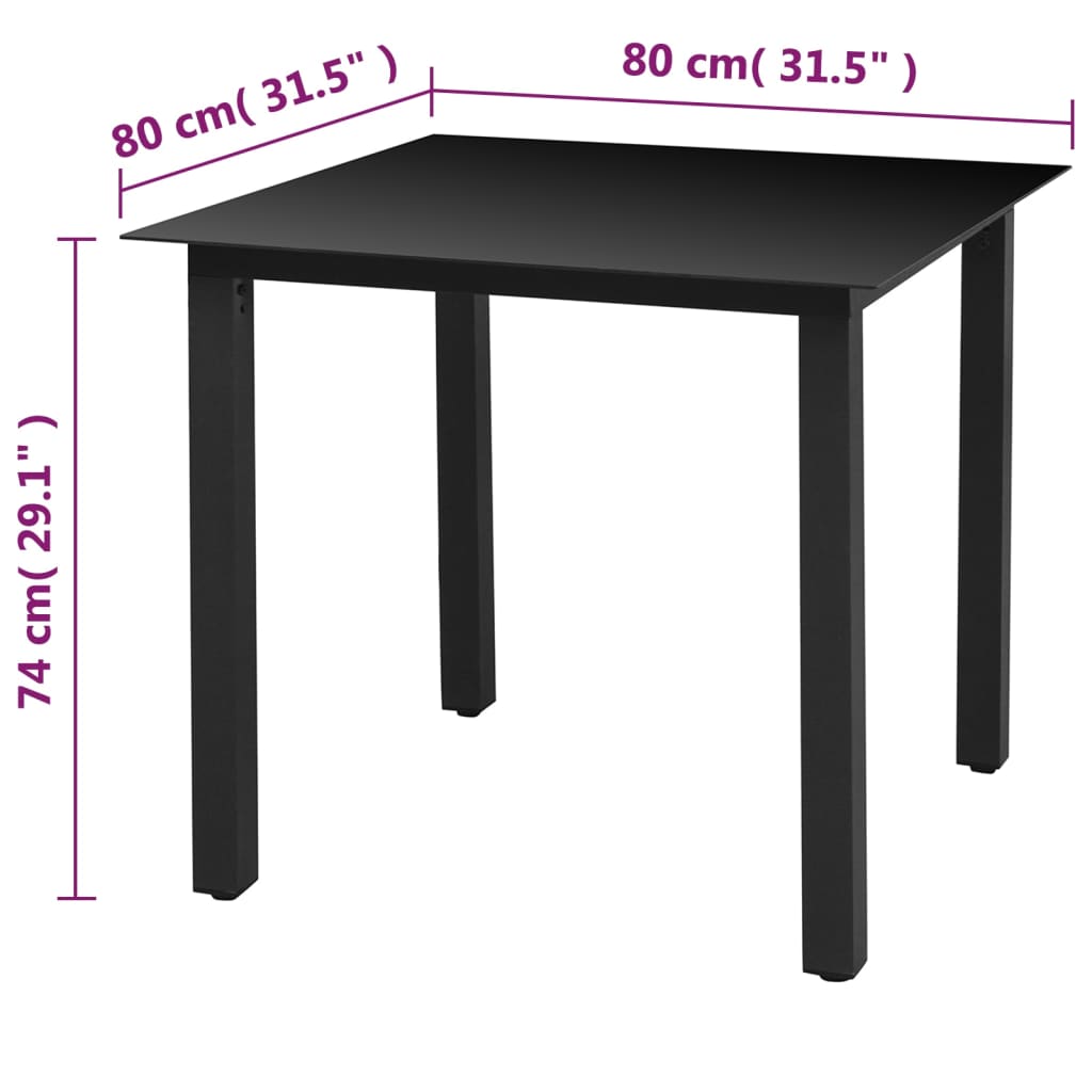 Table de Jardin Noir 80x80x74 cm Aluminium et Verre