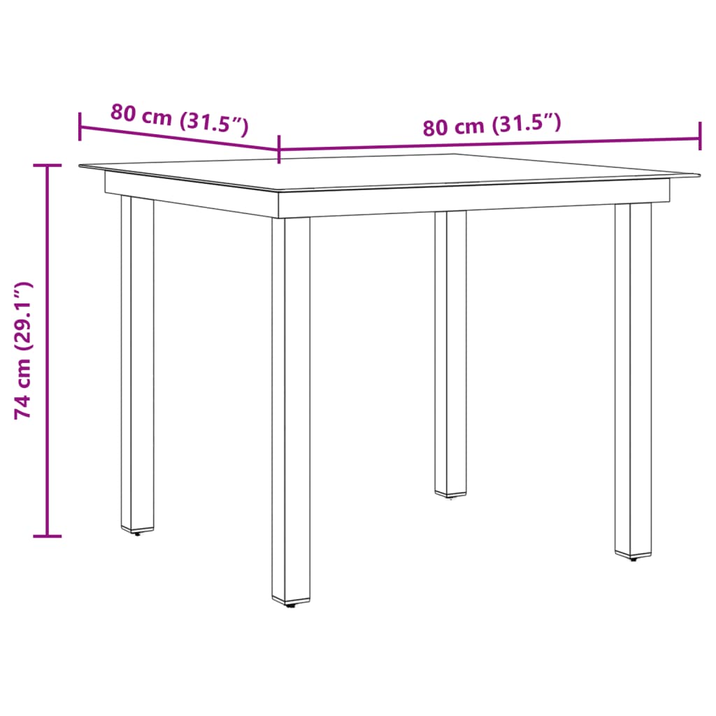 Tuintafel Zwart 80x80x74 cm Aluminium en Glas