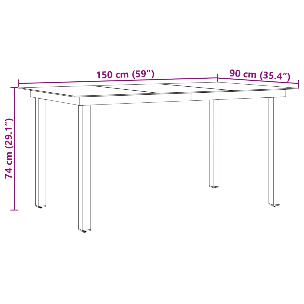 Tuintafel Zwart 150x90x74 cm Aluminium en Glas