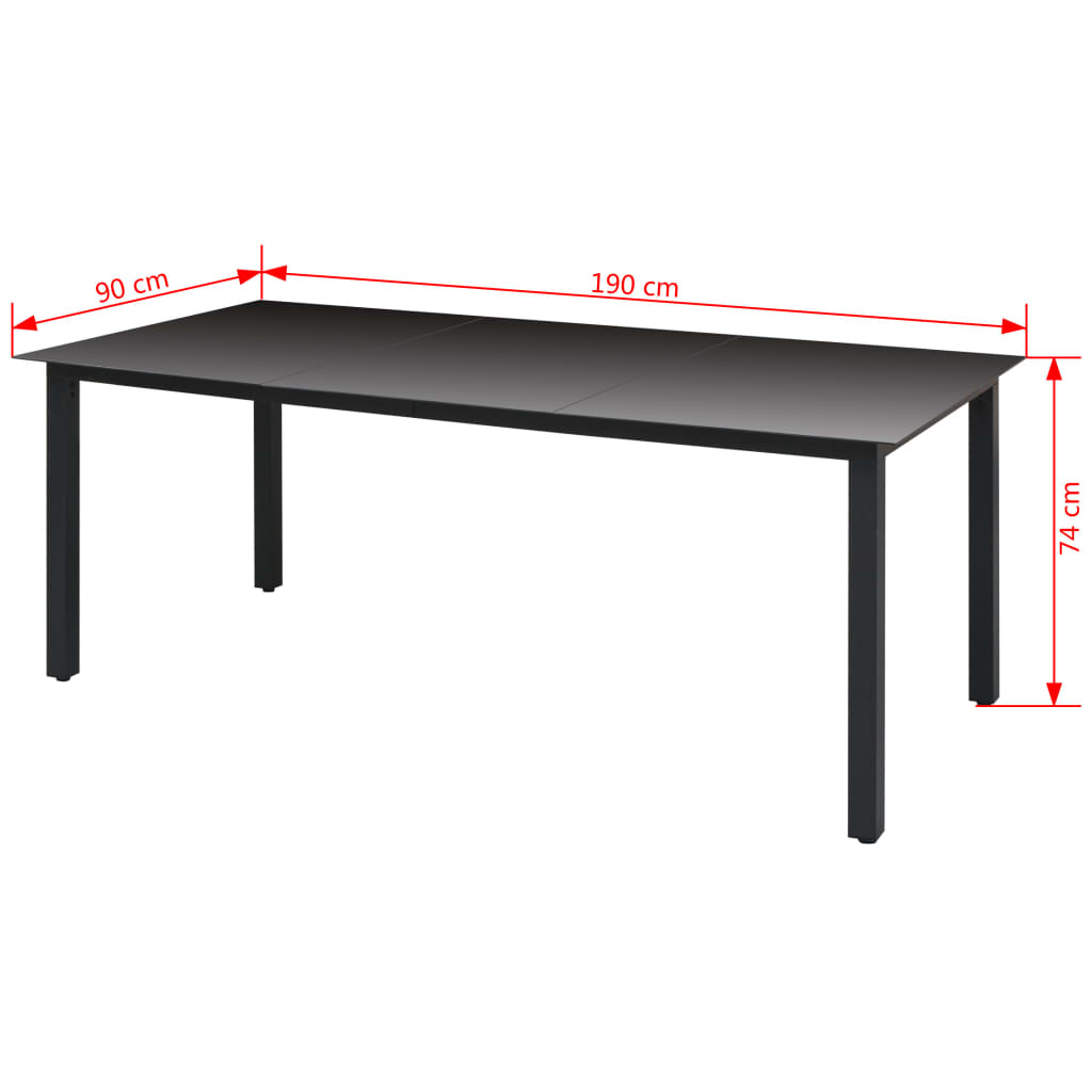 Table de Jardin Noir 190x90x74 cm Aluminium et Verre