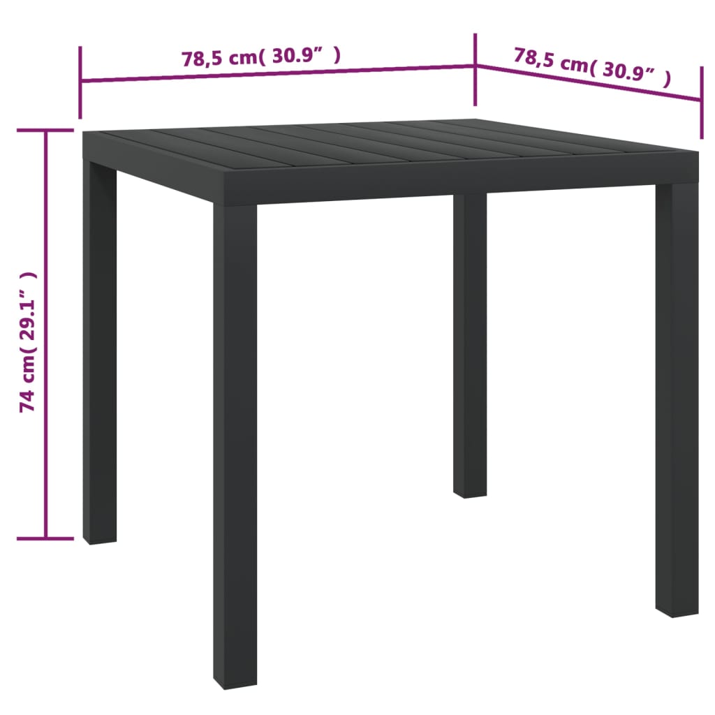 vidaXL Garden Table Black 80x80x74 cm Aluminium and WPC