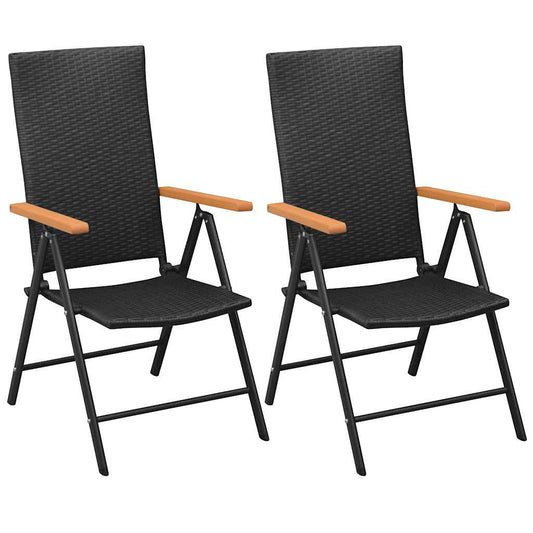 Stackable Folding Chairs 2 pcs Poly Rattan Black