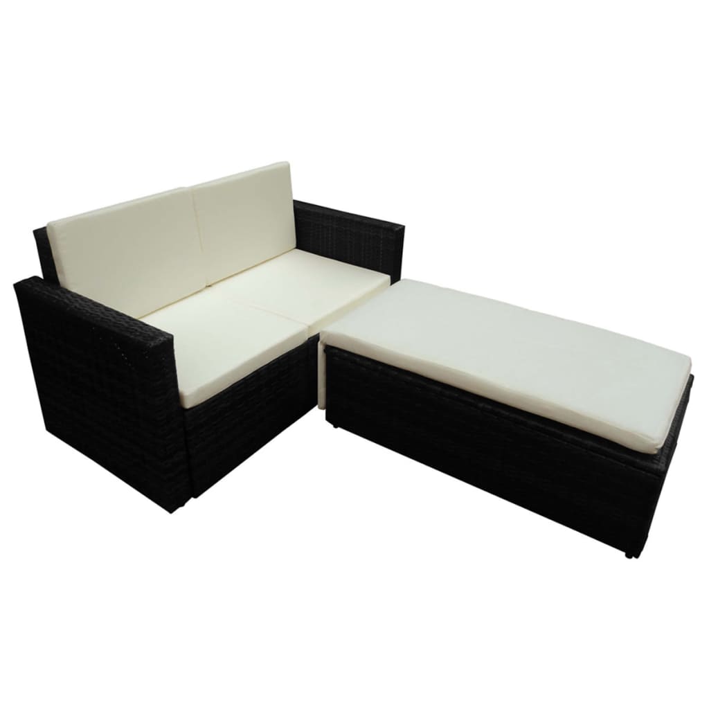 vidaXL 2 Piece Garden Lounge Set with Cushions Poly Rattan Black