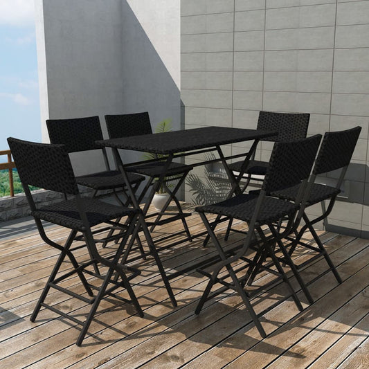 vidaXL 7 Piece Folding Outdoor Dining Set Steel Poly Rattan Black