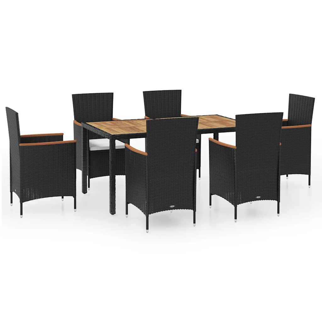 42913 vidaXL 7 Piece Outdoor Dining Set with Cushions Poly Rattan