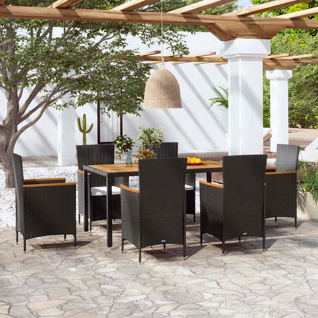 42913 vidaXL 7 Piece Outdoor Dining Set with Cushions Poly Rattan