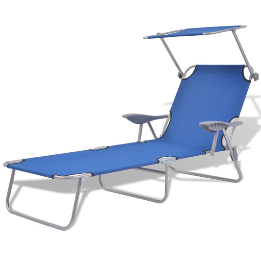 vidaXL Sun Lounger with Canopy Steel Blue