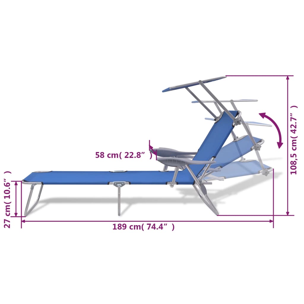 vidaXL Sun Lounger with Canopy Steel Blue