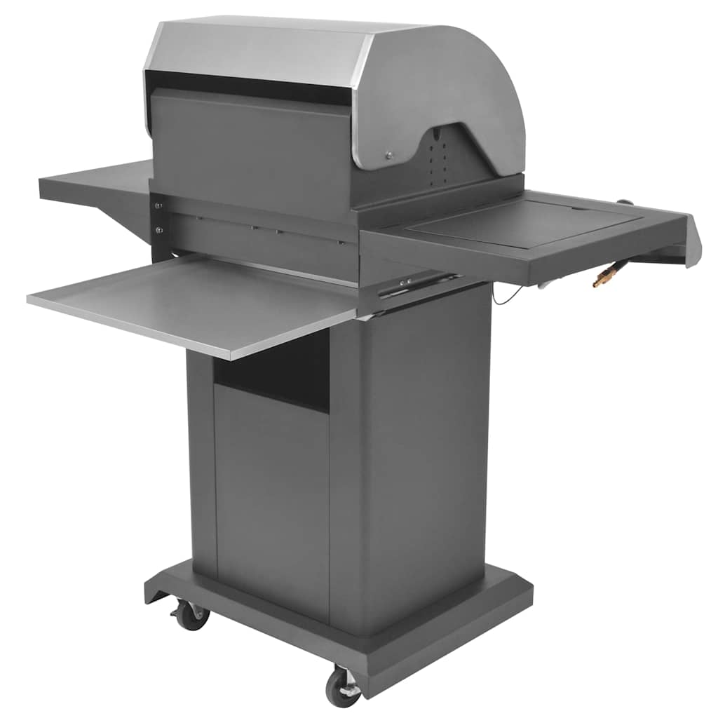 Burner Gas Grill with Wheel Silver Steel with Metal Hose