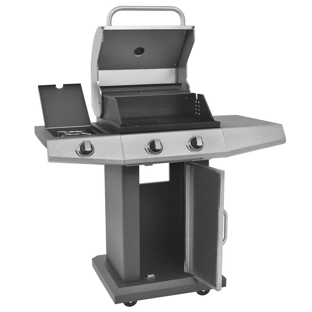 Burner Gas Grill with Wheel Silver Steel with Metal Hose
