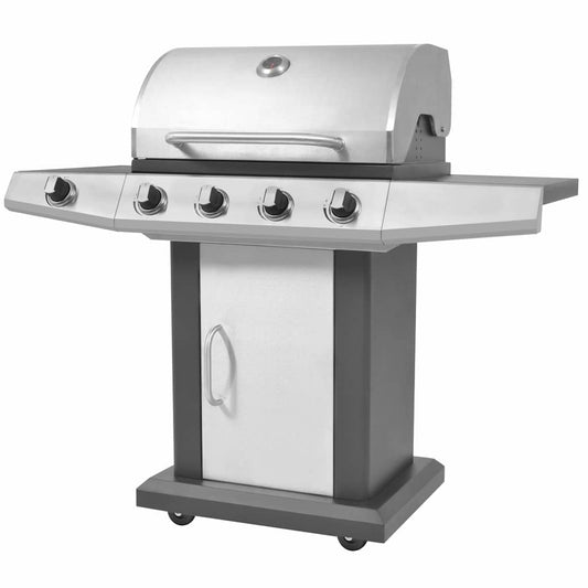 Gas Barbecue Grill with Wheel Silver Steel with Metal Hose