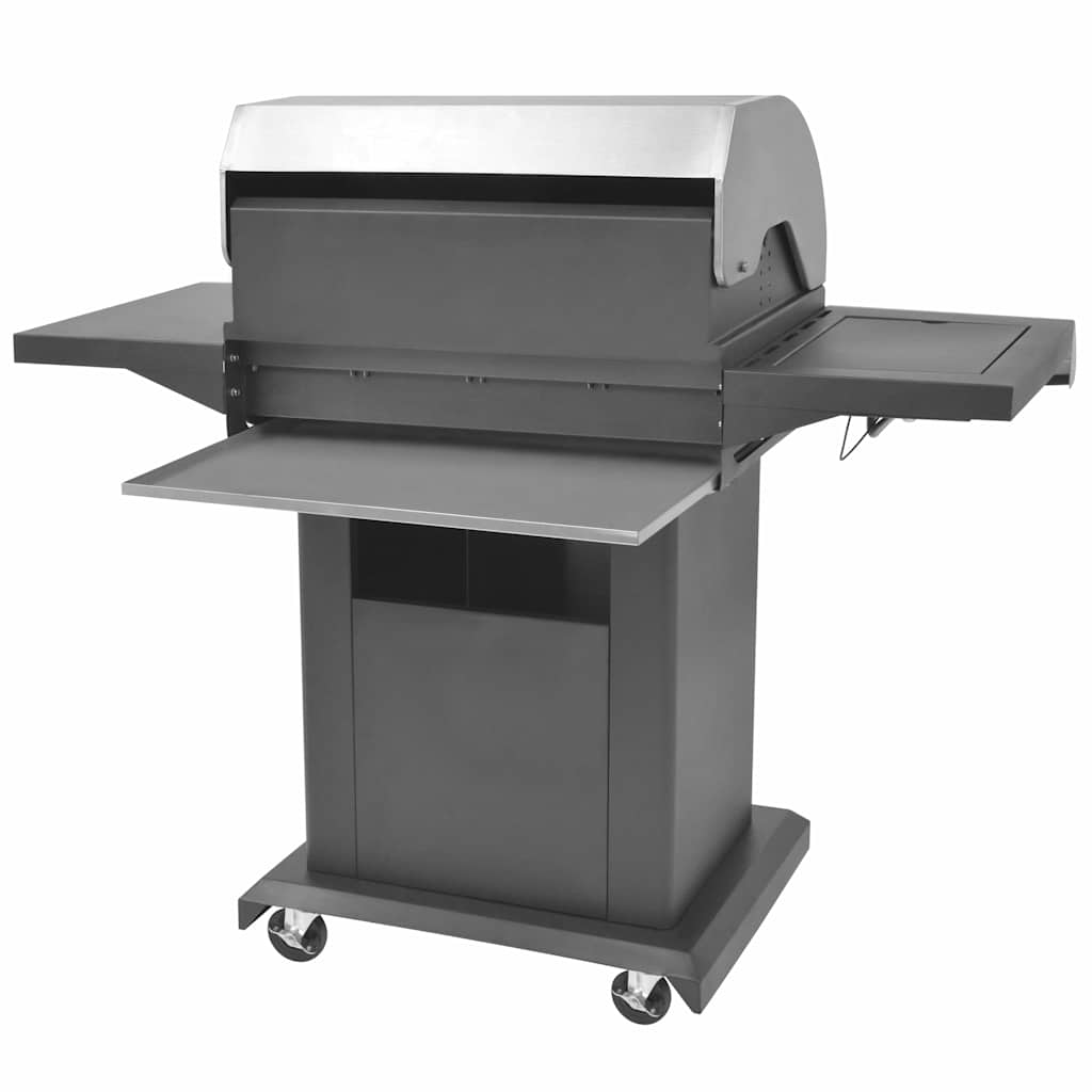 Gas Barbecue Grill with Wheel Silver Steel with Metal Hose