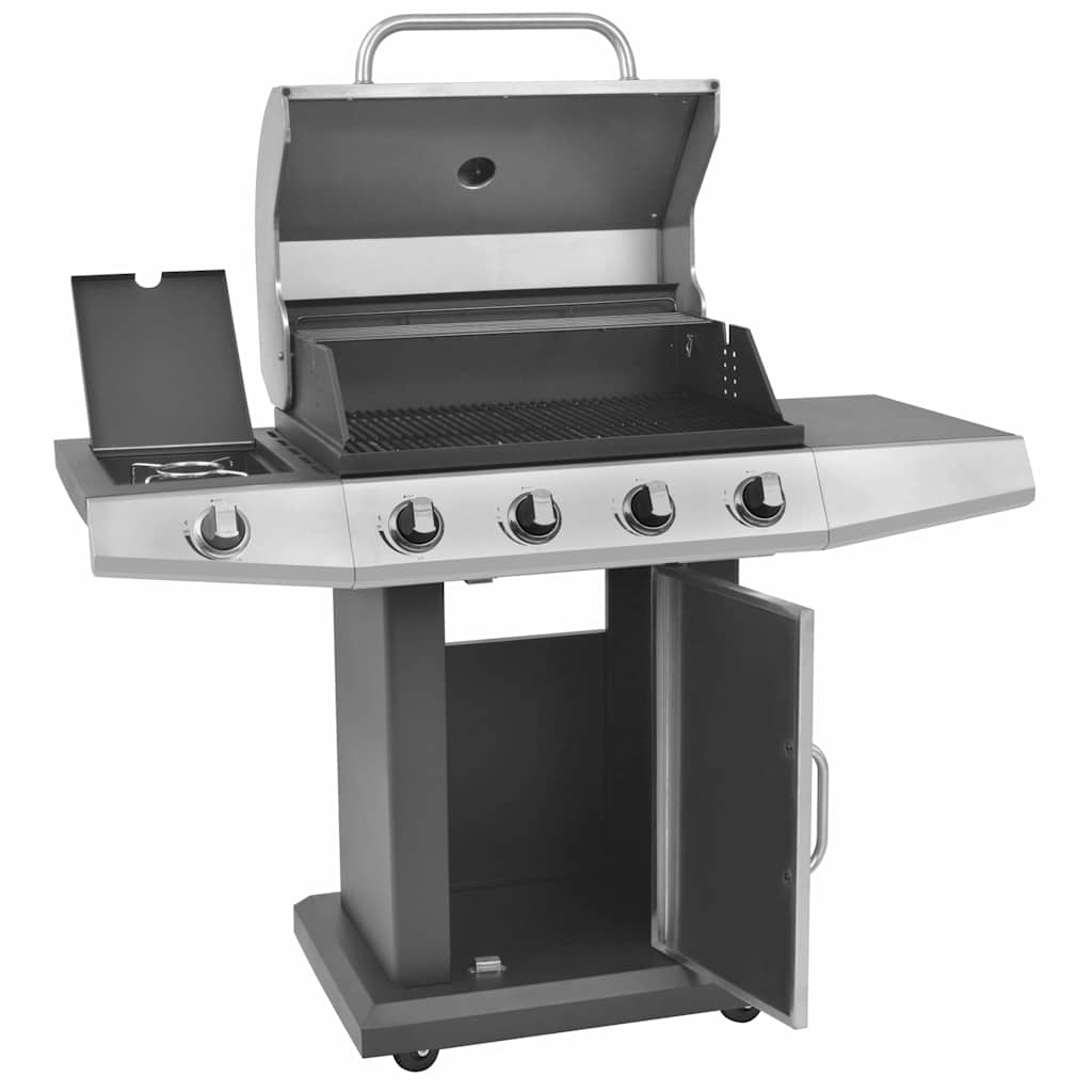 Gas Barbecue Grill with Wheel Silver Steel with Metal Hose