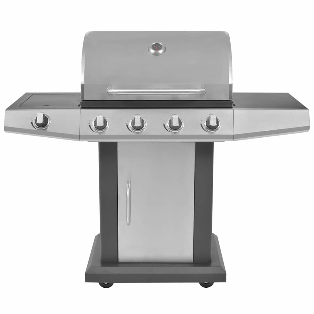Gas Barbecue Grill with Wheel Silver Steel with Metal Hose