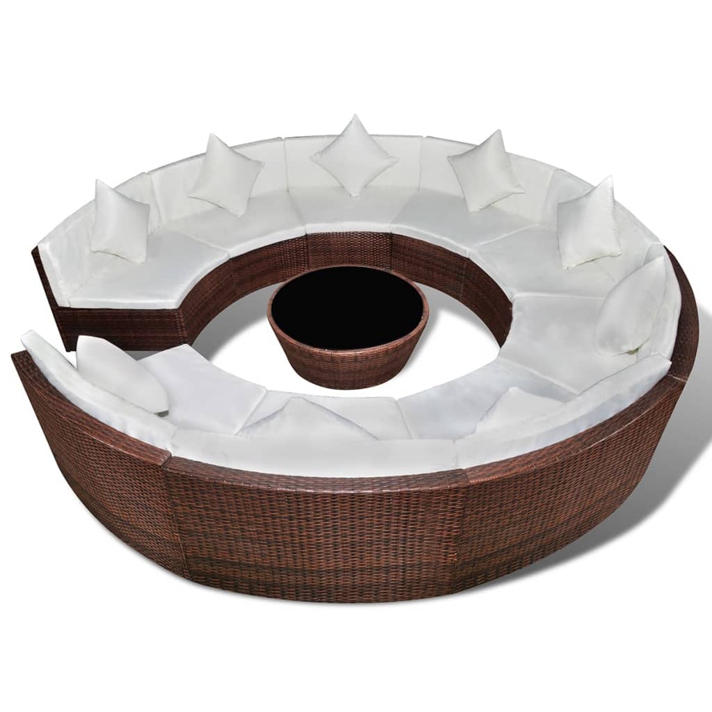 10 Piece Garden Lounge Set with Cushions Poly Rattan Brown