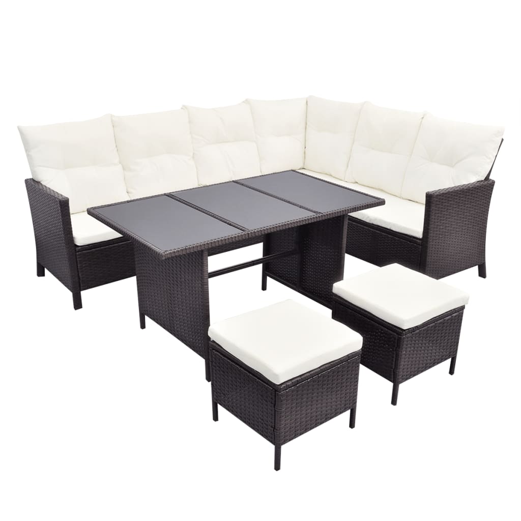 vidaXL 4 Piece Garden Lounge Set with Cushions Poly Rattan Brown