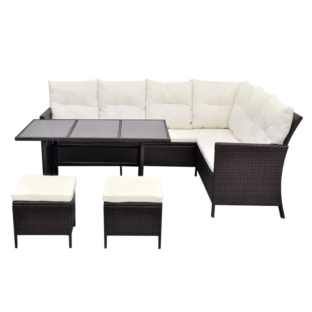 vidaXL 4 Piece Garden Lounge Set with Cushions Poly Rattan Brown