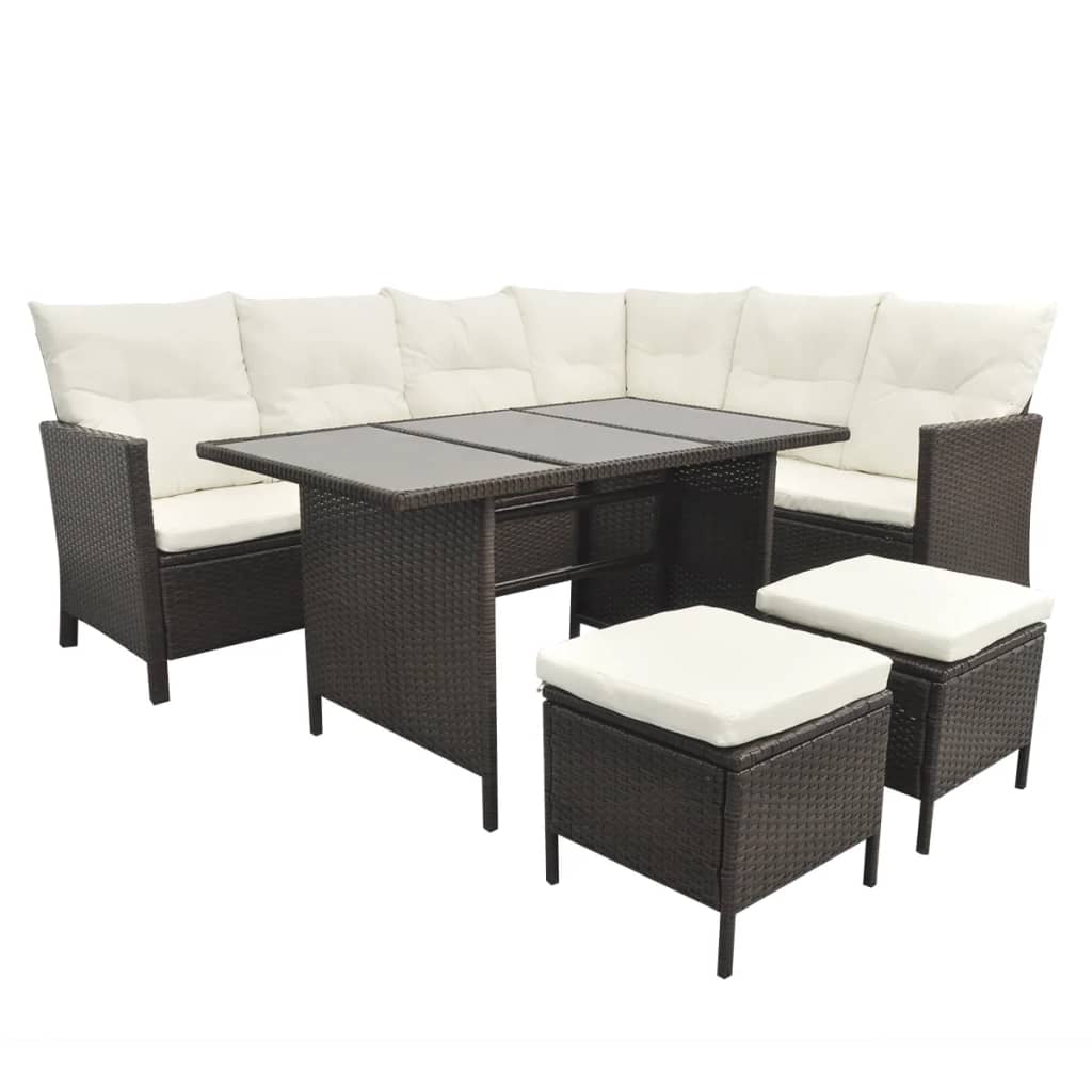 vidaXL 4 Piece Garden Lounge Set with Cushions Poly Rattan Brown