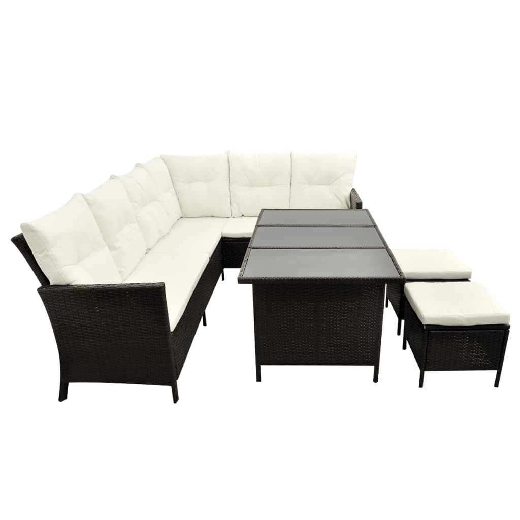 vidaXL 4 Piece Garden Lounge Set with Cushions Poly Rattan Brown