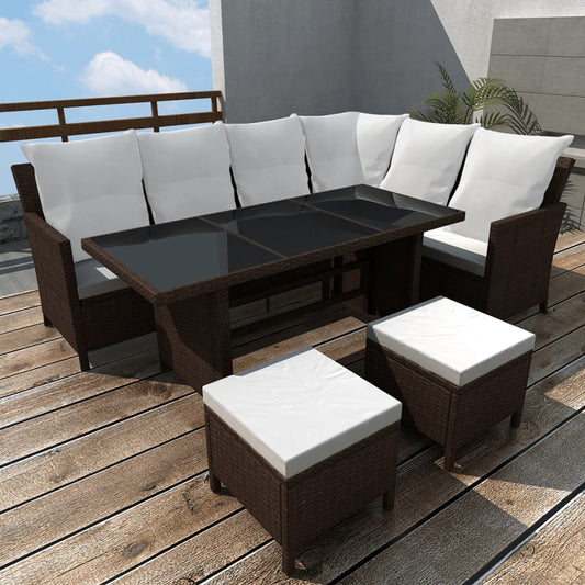 vidaXL 4 Piece Garden Lounge Set with Cushions Poly Rattan Brown