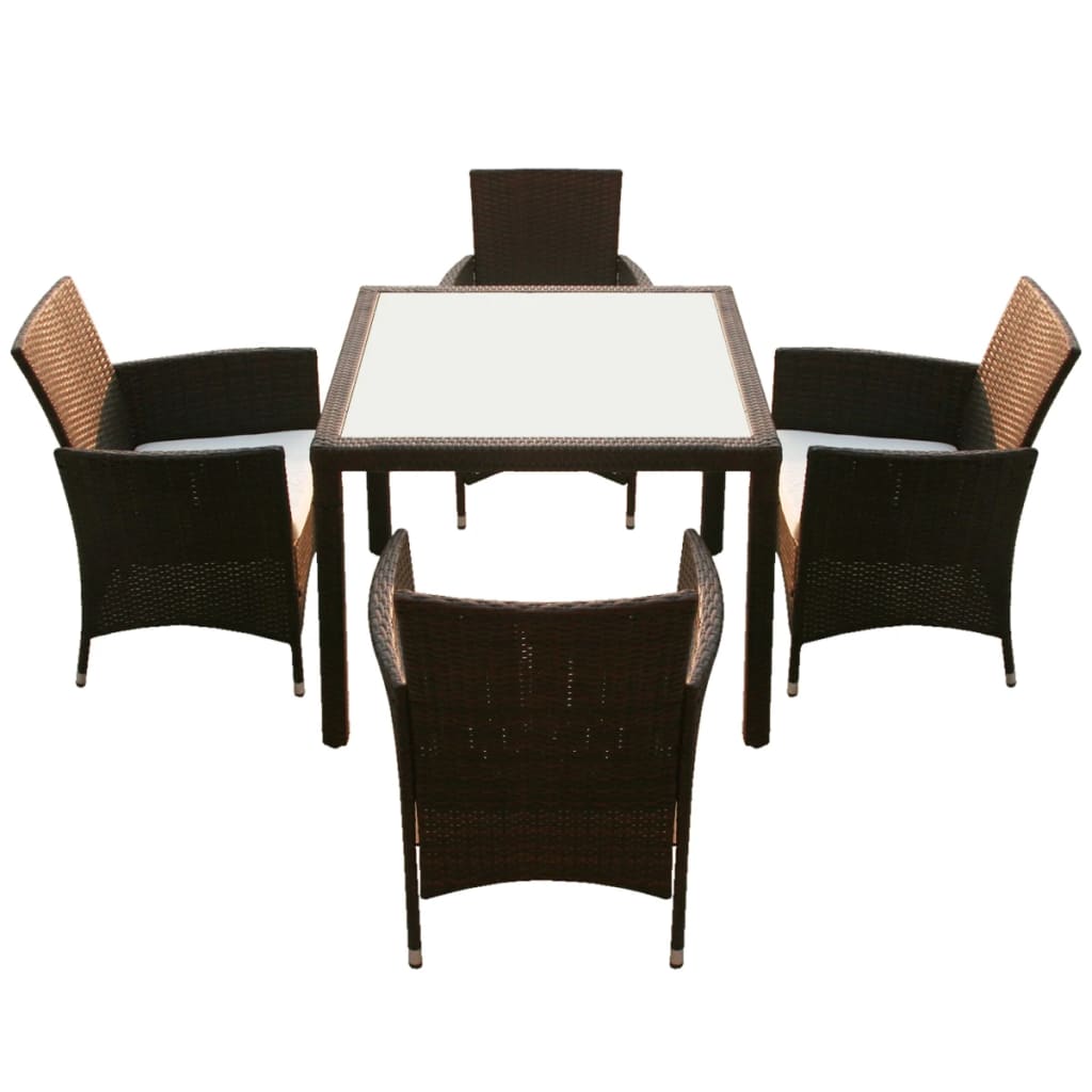 vidaXL 5 Piece Outdoor Dining Set with Cushions Poly Rattan Brown
