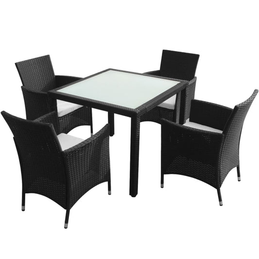 vidaXL 5 Piece Outdoor Dining Set with Cushions Poly Rattan Black
