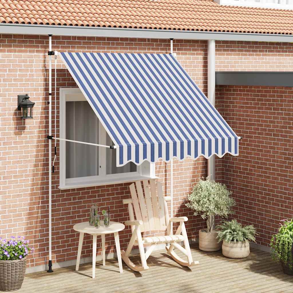 Manual Retractable Awning 200 cm Blue and White Stripes