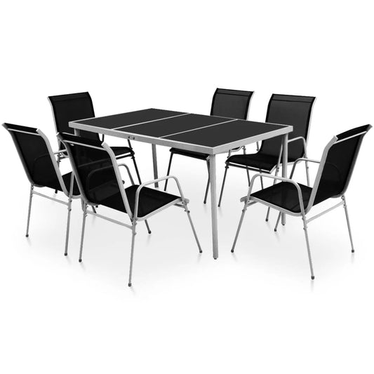 vidaXL 7 Piece Outdoor Dining Set Steel Black