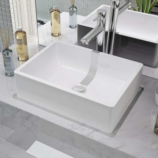 142339 vidaXL Basin Ceramic White 41x30x12 cm
