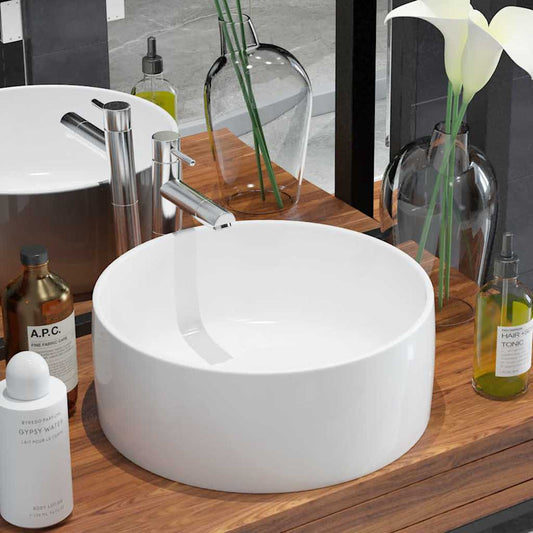 142342 vidaXL Basin Round Ceramic White 40x15 cm