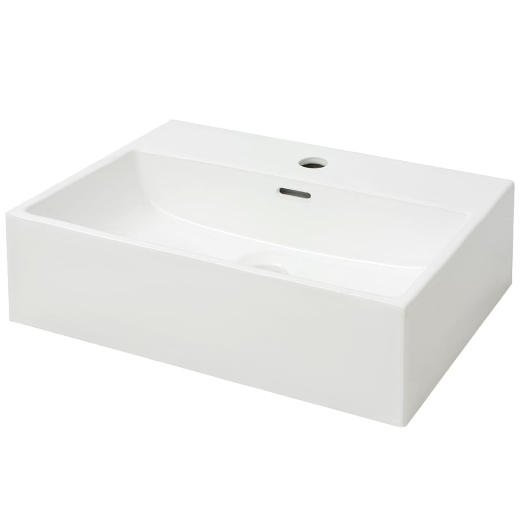 vidaXL Basin with Faucet Hole Ceramic White 51.5x38.5x15 cm