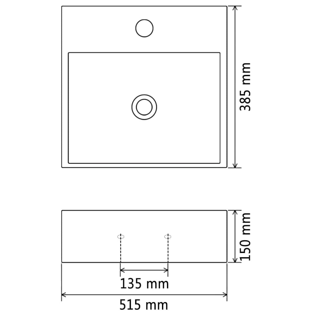 vidaXL Basin with Faucet Hole Ceramic White 51.5x38.5x15 cm